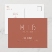 Ultra-Modern-Monogram-Zimt Save the Date Postkarte (Vorne/Hinten)