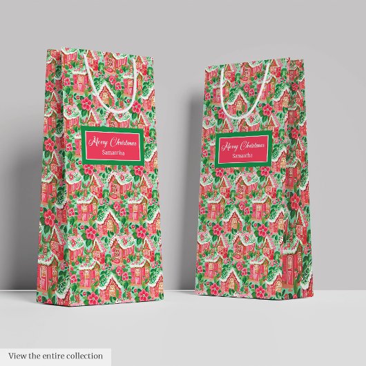 Ultra modern pink red lime green preppy Christmas Mittlere Geschenktüte