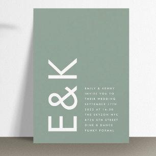 Ultra Modern Sage Green Monogram Simple Wedding Einladung