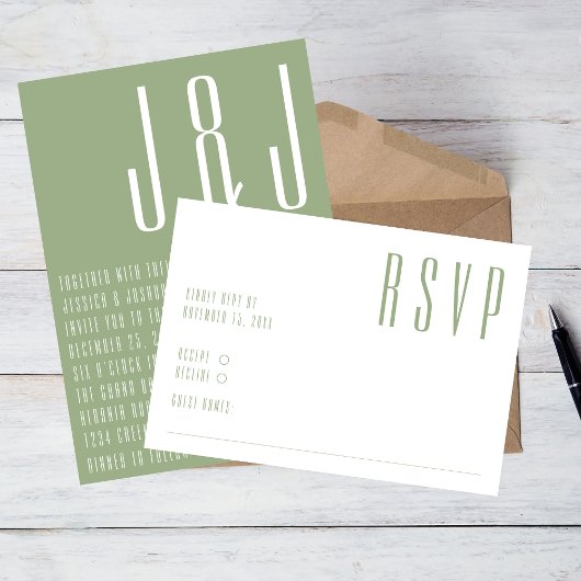 Ultra-Modern Sage Green White Simple Wedding RSVP Karte