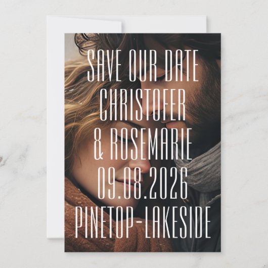 Ultra Modern Simple Photo Big Bold Details Wedding Save The Date (Vorderseite)