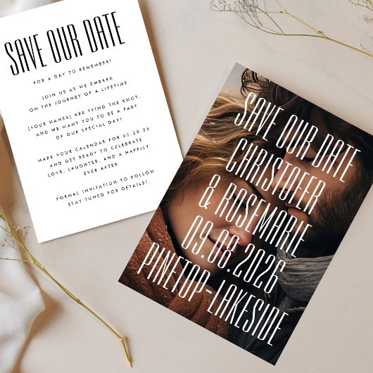 Ultra Modern Simple Photo Big Bold Details Wedding Save The Date