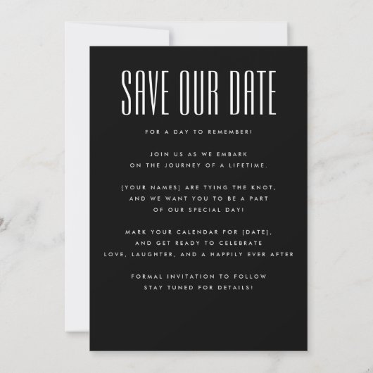 Ultra Modern Simple Photo Big Bold Details Wedding Save The Date (Rückseite)