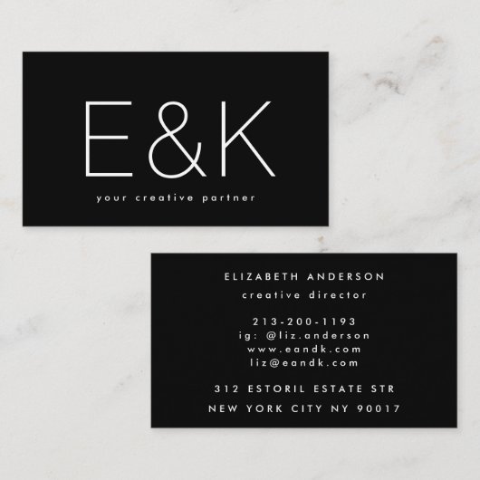 Ultra Modern Skinny Big Monogram Black Einzigartig Visitenkarte (Vorne/Hinten)