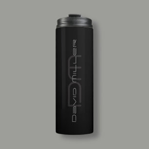 Ultra Moderner Name & Monogramm   Dunkelgrau & Sch Thermosbecher