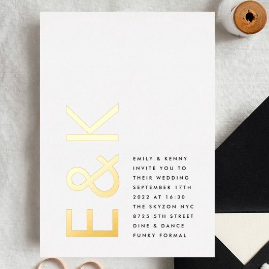 Ultra-MODERNER ONgram Fun Wedding REAL GOLD Folieneinladung