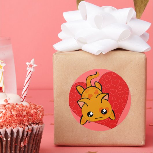 Ultra Niedlich Kawaii Valentine Kitty Runder Aufkleber (Party)