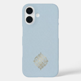 Ultra Premium Powder Blue & Brushed Gold Minimalis iPhone 16 Hülle