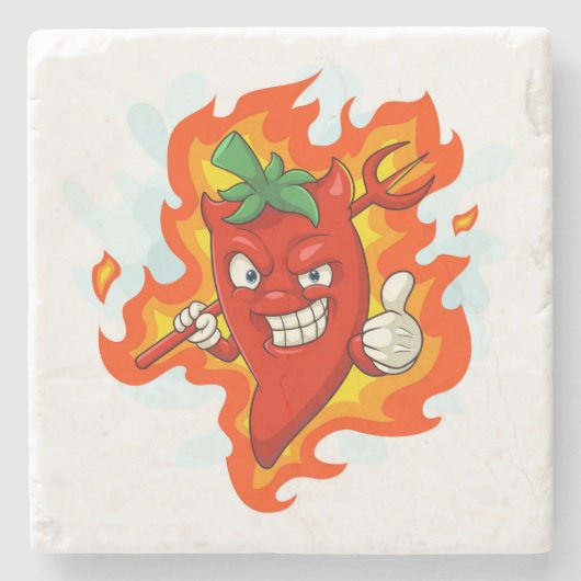 Ultra-Red-Hot-Cartoon-Chili Pepper Steinuntersetzer (Vorderseite)