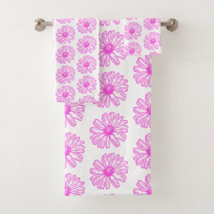 Ultra rosa Daisy Blume Print, Hippie Floral Badhandtuch Set