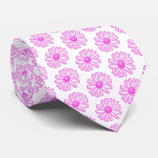 Ultra rosa Daisy Blume Print, Hippie Floral Krawatte (Gerollt)