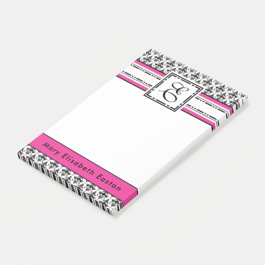 Ultra schickes Pink-Schwarzweiss-Damast-Gewohnheit Post-it Klebezettel (angewinkelt)