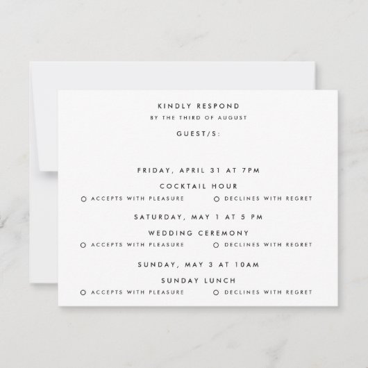 Ultra Simple Modern Minimalistisches B&W Multieven RSVP Karte (Vorderseite)