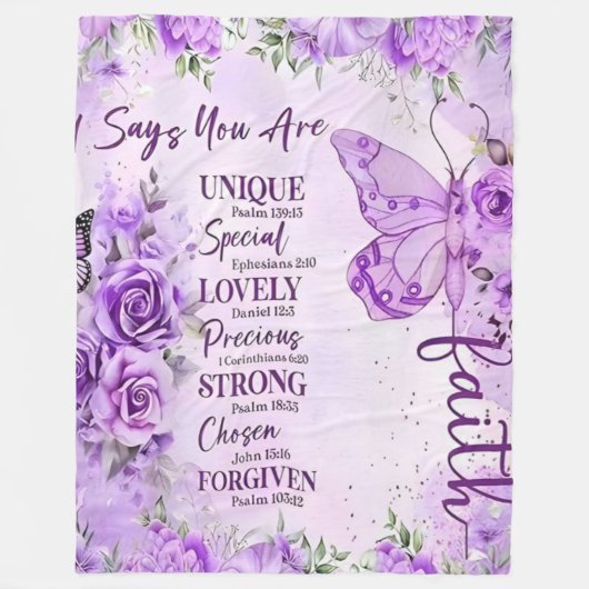 Ultra-Soft Lavender Floral Faith Butterfly Design  Fleecedecke (Vorderseite)