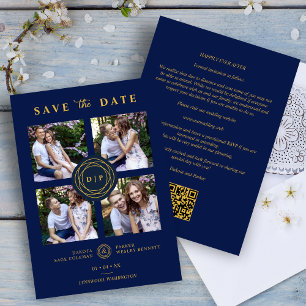 Ultra trendy Navy & Gold 4 Multi-Fotos Hochzeit Save The Date