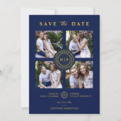 Ultra Trendy Navy & Gold 4 Multi Photos Wedding Save The Date (Vorderseite)