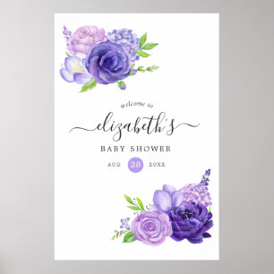 Ultra Violet Aquarell Blumendusche Begrüßung Poster