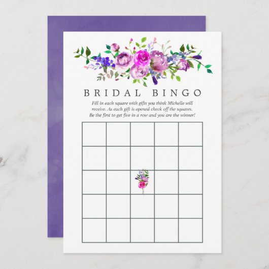 Ultra-Violet-Aquarell-Brautparty Bingo Einladung (Vorne/Hinten)