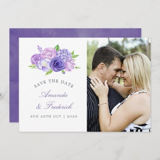 Ultra-Violet-bezogene Blumenhochzeit Sichern Sie d Save The Date (Vorne/Hinten)