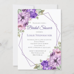 Ultra-Violet-Brautparty mit Lila Blumengeometrie Einladung