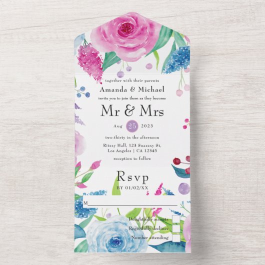 Ultra-Violet-Farbkombination Blumenzehen All In One Einladung (Innen Boden)