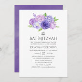 Ultra Violet Floral Bat Mitzvah Einladung (Vorne/Hinten)