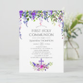 Ultra-Violet Floral First Heilige Kommune Einladung (Stehend Vorderseite)