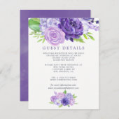 Ultra Violet Floral Wedding Gast Details Begleitkarte (Vorne/Hinten)
