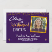 Ultra Violet Gold Confetti Foto Graduation Party Einladung (Vorderseite)