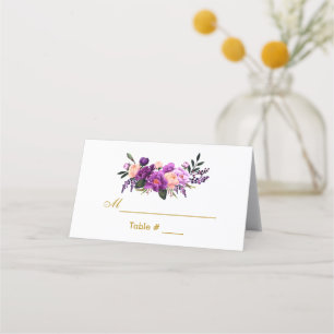 Ultra-Violet-Hochzeit mit Lila Blumengold Platzkarte