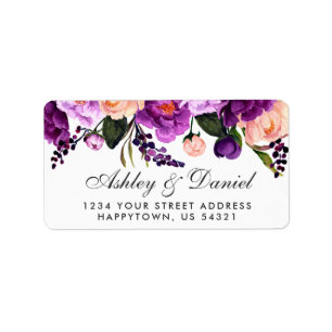 Ultra-Violet-Hochzeit mit Lila Blumenwasser Adressaufkleber