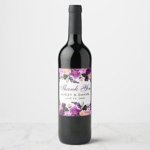 Ultra-Violet-Hochzeit mit Lila Blumenwasser P Weinetikett