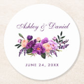 Ultra-Violet-Hochzeit mit Lila Blumenwasser, PS Runder Pappuntersetzer (Vorderseite)