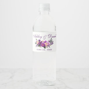 Ultra-Violet-Hochzeit mit Lila Blumenwasser, PS Wasserflaschenetikett