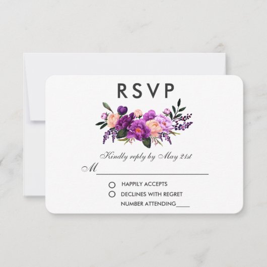 Ultra-Violet-Hochzeit mit Lila Blumenwasser RSVP Karte (Vorderseite)
