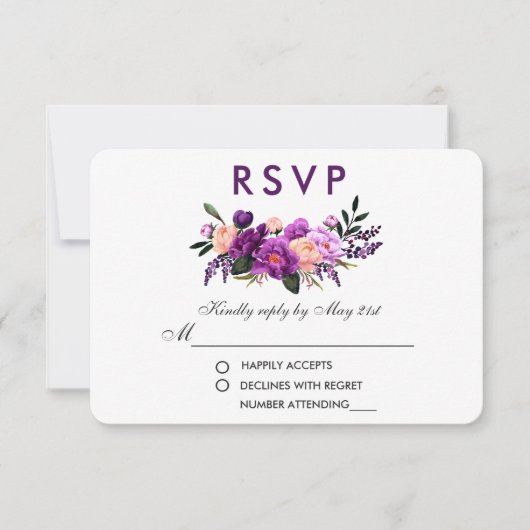 Ultra-Violet-Hochzeit mit Lila Blumenwasser RSVP Karte (Vorderseite)