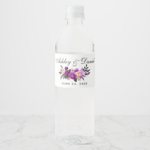 Ultra-Violet-Hochzeit mit Lila Blumenwasser Wasserflaschenetikett