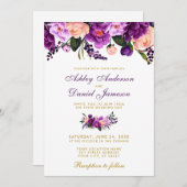 Ultra-Violet-Hochzeitsreise mit Lila Blumengold Einladung (Vorne/Hinten)