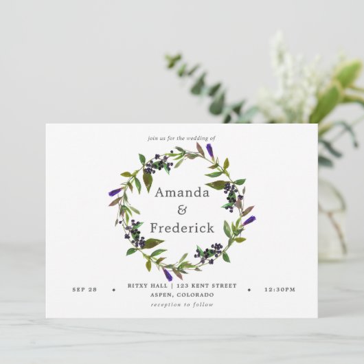 Ultra-Violet Hochzeitwasser-Farbe Blumenladen Einladung (Stehend Vorderseite)