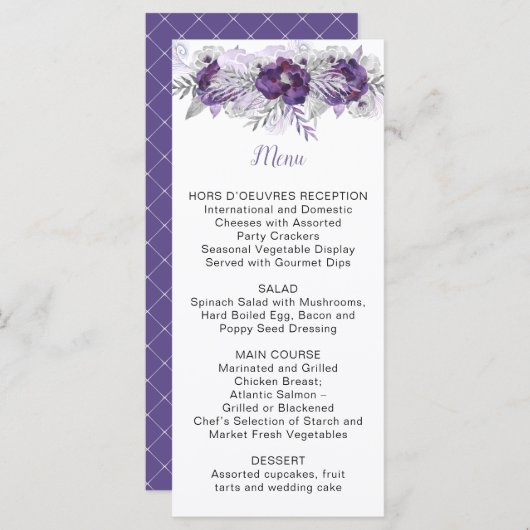 Ultra Violet Lavendel Graufarbenes Blumenmenü Menükarte (Vorne/Hinten)