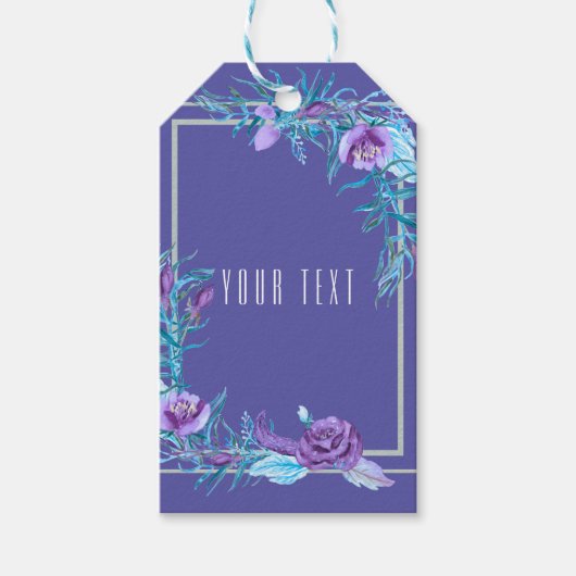 Ultra Violet Lila Aqua Floral Chic Gastgeschenk Ho Geschenkanhänger (Vorderseite)