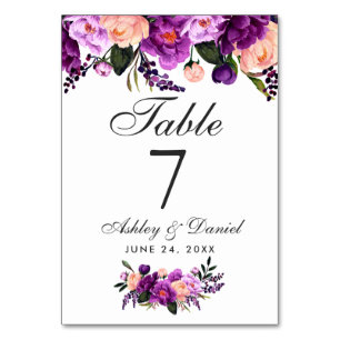 Ultra-Violet Lila-Aquarellblume Hochzeit G Tischnummer