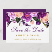 Ultra-Violet-Lila-Blumengold Save the Date (Vorne/Hinten)