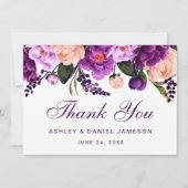 Ultra-Violet Lila Blumenhochzeit Vielen Dank V Dankeskarte (Vorderseite)