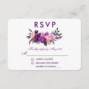 Ultra-Violet-Lila-Blumenwasser-Hochzeit VP RSVP Karte
