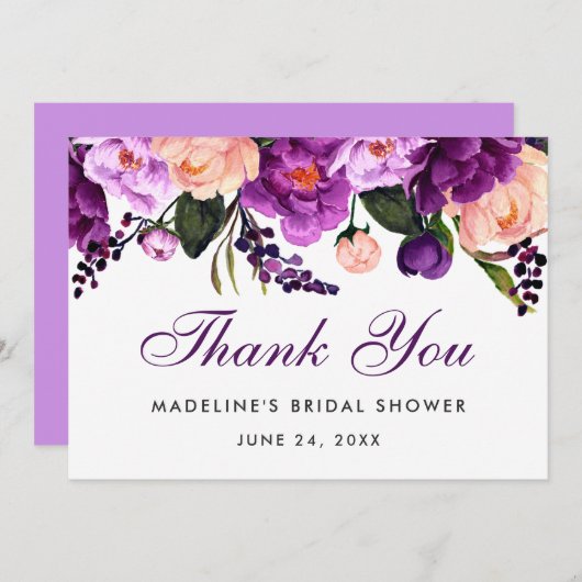 Ultra-Violet-Lila Brautparty mit Blumenmuster V Dankeskarte (Vorne/Hinten)