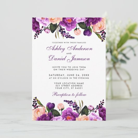 Ultra-Violet-Lila | Einladung zur Hochzeit von Flo (Stehend Vorderseite)