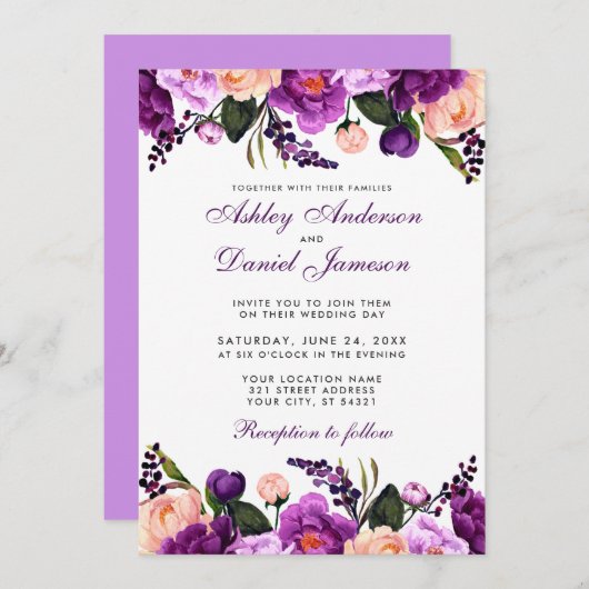 Ultra-Violet-Lila | Einladung zur Hochzeit von Flo (Vorne/Hinten)