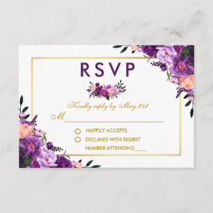 Ultra-Violet-Lila-Floral-Gold-UAWG Wedding P RSVP Karte