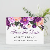 Ultra Violet Lila Floral Save the Date GP (Stehend Vorderseite)